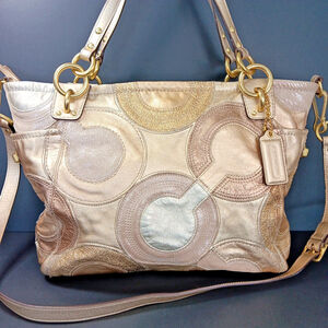 Authenticated Coach M0993-14833 Inlaid Art Shoulder Bag Gold 2009 Vintage Y2K
